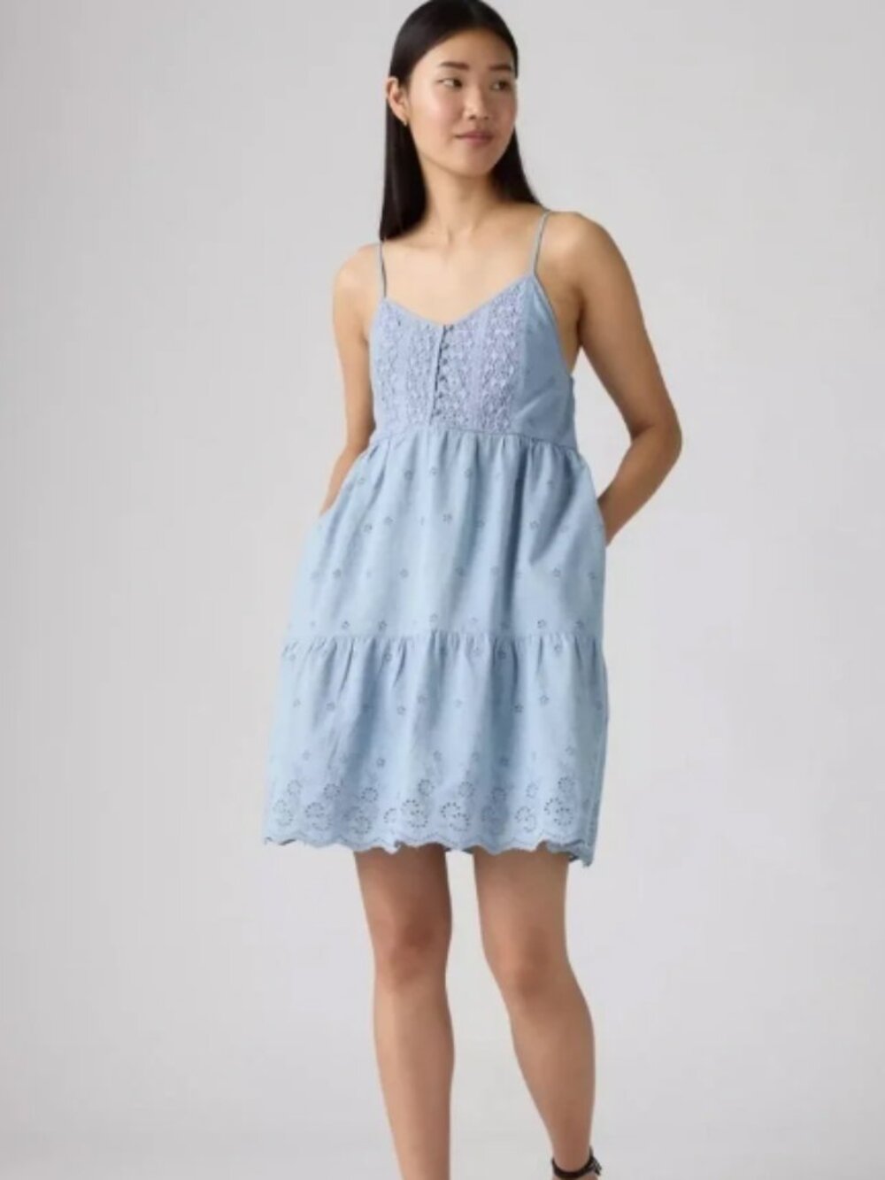 Levi's Cora Mini Dress Eyelet Babydoll Medium Wash NWT